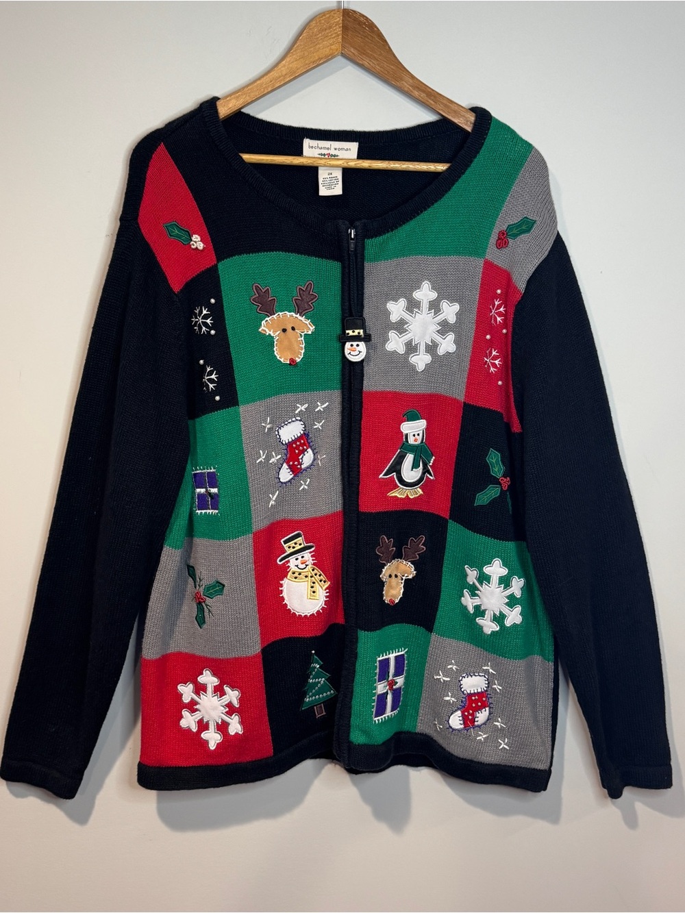 Bechamel Woman Full Zip Embellished Christmas Cardigan Snowman Reindeer Size 2X
